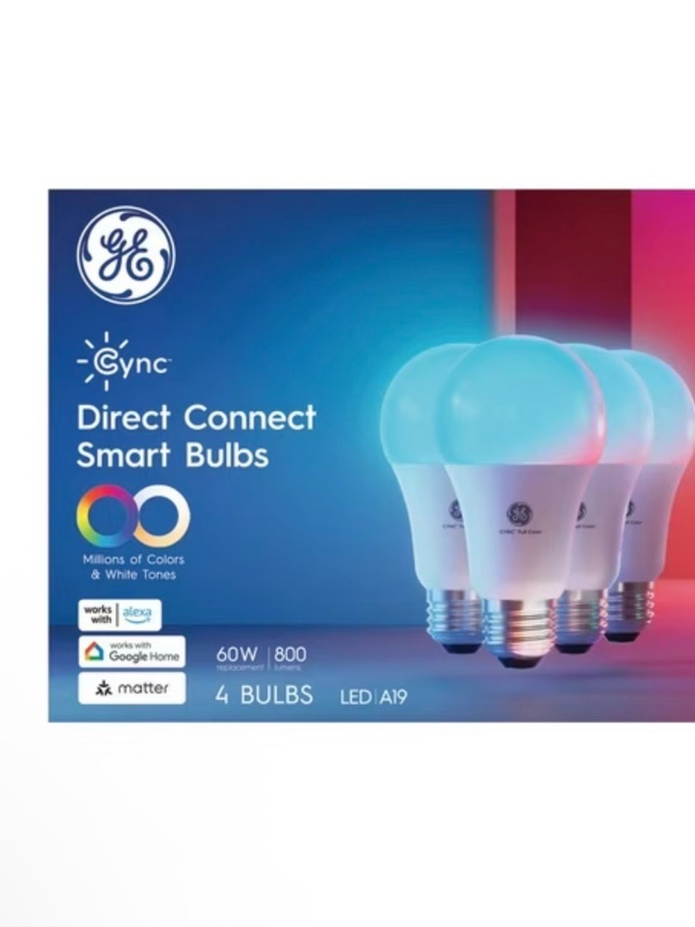 Direct Connect Smart LED Bulbs (4-Pack) – White/Blue